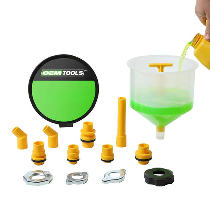 No-Spill Coolant Funnel Kit, 15 Piece Fluid and Oil Funnel Set, Allows Access To Hard-To-Reach Radiators | Allows Access To Hard-To-Reach Radiators, Includes 45° Angled and 5" Extension, Spill Free Funnel Kit Cooling System