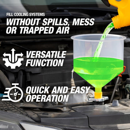 No-Spill Coolant Funnel Kit, 15 Piece Fluid and Oil Funnel Set, Allows Access To Hard-To-Reach Radiators | Allows Access To Hard-To-Reach Radiators, Includes 45° Angled and 5" Extension, Spill Free Funnel Kit Cooling System