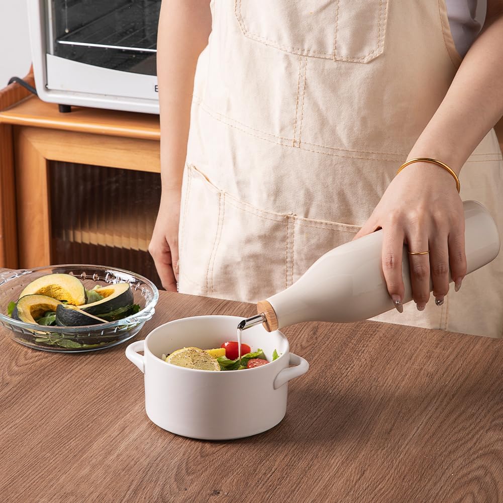 Sweejar 18 Oz Oil Dispenser for Kitchen with Gravity Spout, Ceramic Olive Oil Dispenser Bottle, Relief Opaque Vinegar Container for Evoo, Vinegar, Soy Sauce, Pack of 1(White, Gold Spout)