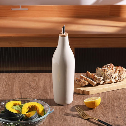 Sweejar 18 Oz Oil Dispenser for Kitchen with Gravity Spout, Ceramic Olive Oil Dispenser Bottle, Relief Opaque Vinegar Container for Evoo, Vinegar, Soy Sauce, Pack of 1(White, Gold Spout)