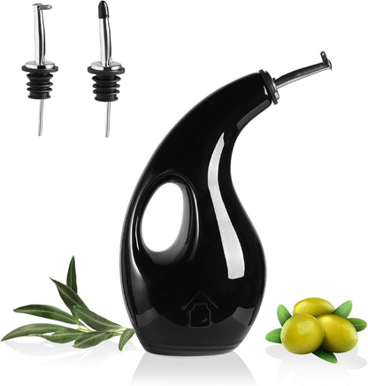 Sweejar 18 Oz Oil Dispenser for Kitchen with Gravity Spout, Ceramic Olive Oil Dispenser Bottle, Relief Opaque Vinegar Container for Evoo, Vinegar, Soy Sauce, Pack of 1(White, Gold Spout)