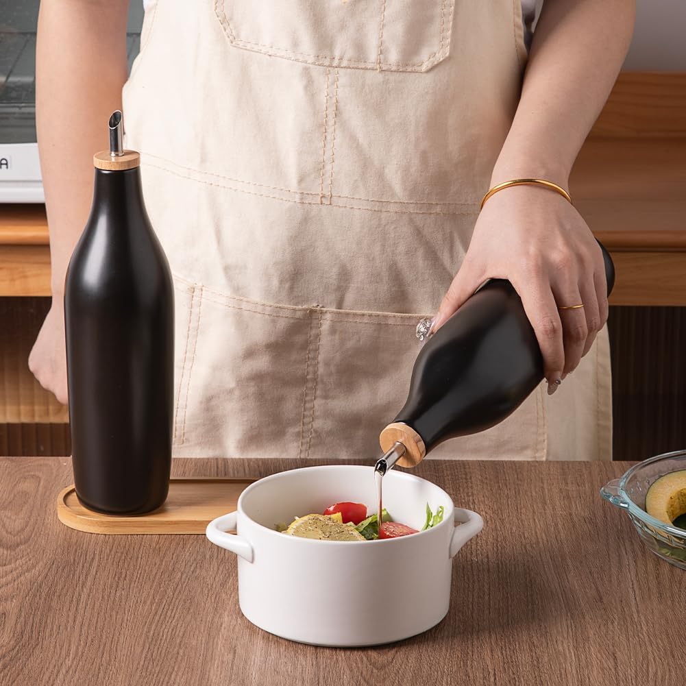Sweejar 18 Oz Oil Dispenser for Kitchen with Gravity Spout, Ceramic Olive Oil Dispenser Bottle, Relief Opaque Vinegar Container for Evoo, Vinegar, Soy Sauce, Pack of 1(White, Gold Spout)