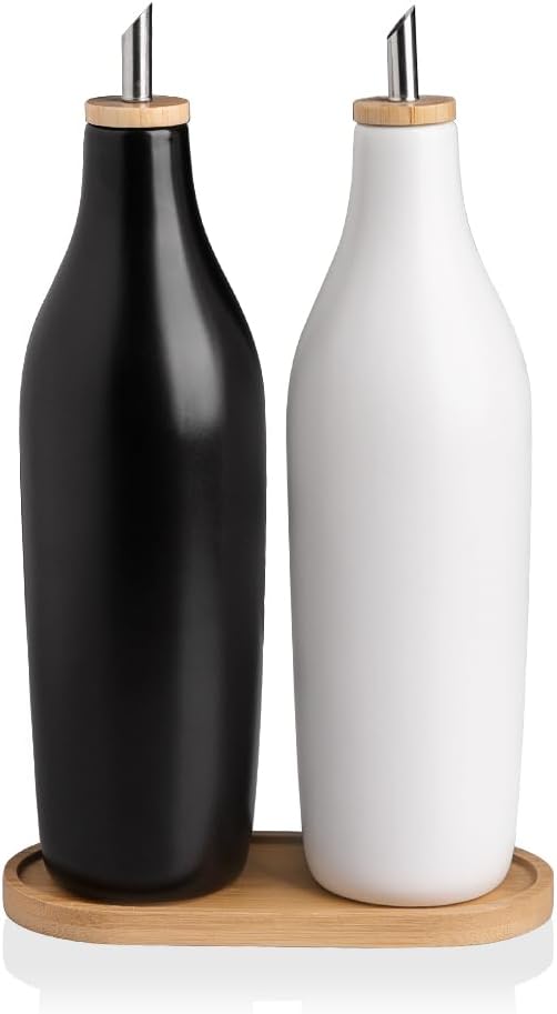 Sweejar 18 Oz Oil Dispenser for Kitchen with Gravity Spout, Ceramic Olive Oil Dispenser Bottle, Relief Opaque Vinegar Container for Evoo, Vinegar, Soy Sauce, Pack of 1(White, Gold Spout)