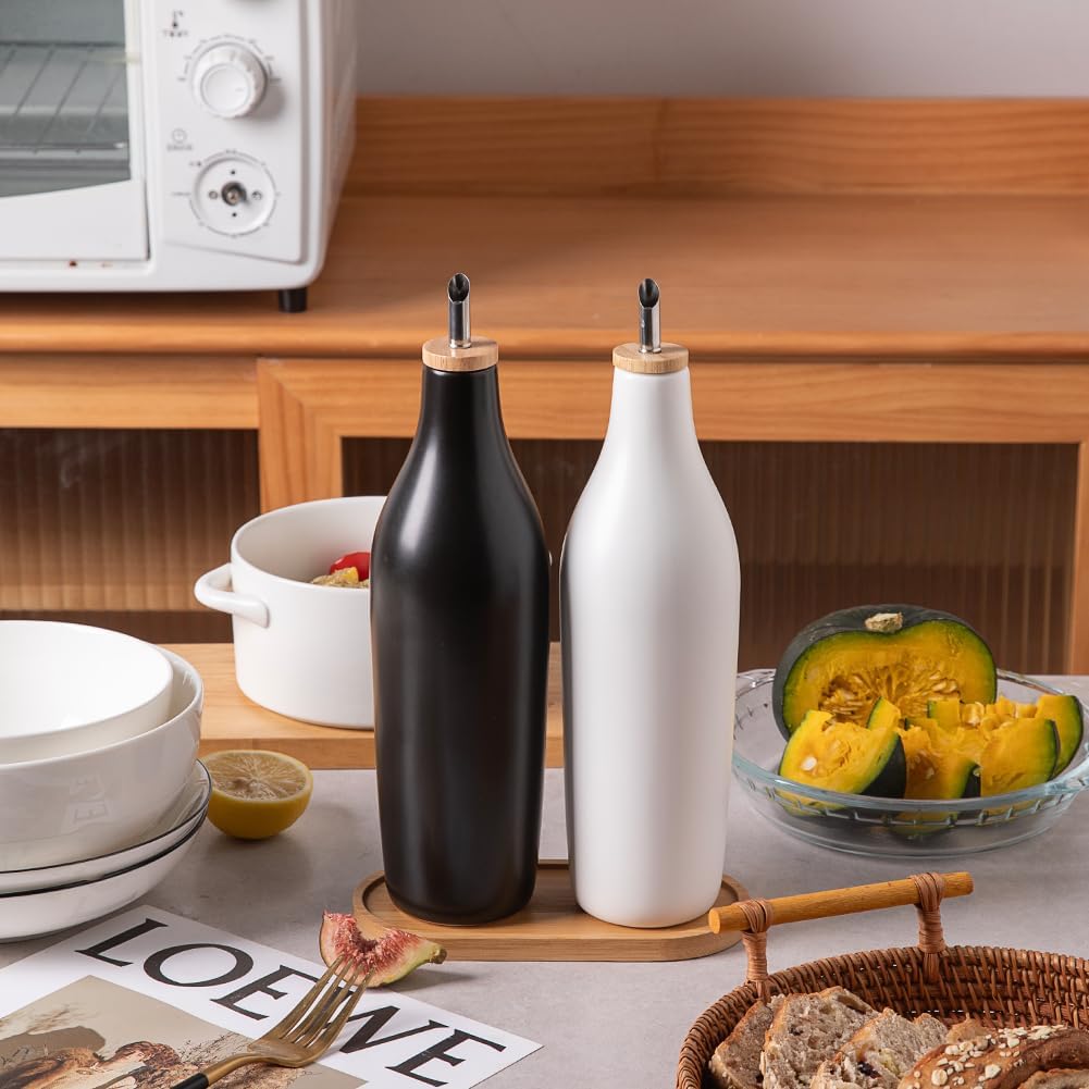 Sweejar 18 Oz Oil Dispenser for Kitchen with Gravity Spout, Ceramic Olive Oil Dispenser Bottle, Relief Opaque Vinegar Container for Evoo, Vinegar, Soy Sauce, Pack of 1(White, Gold Spout)