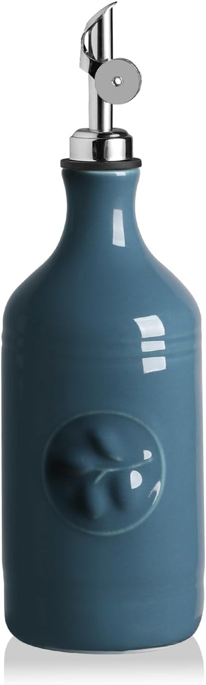 Sweejar 18 Oz Oil Dispenser for Kitchen with Gravity Spout, Ceramic Olive Oil Dispenser Bottle, Relief Opaque Vinegar Container for Evoo, Vinegar, Soy Sauce, Pack of 1(White, Gold Spout)