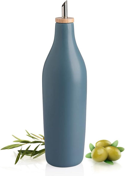Sweejar 18 Oz Oil Dispenser for Kitchen with Gravity Spout, Ceramic Olive Oil Dispenser Bottle, Relief Opaque Vinegar Container for Evoo, Vinegar, Soy Sauce, Pack of 1(White, Gold Spout)