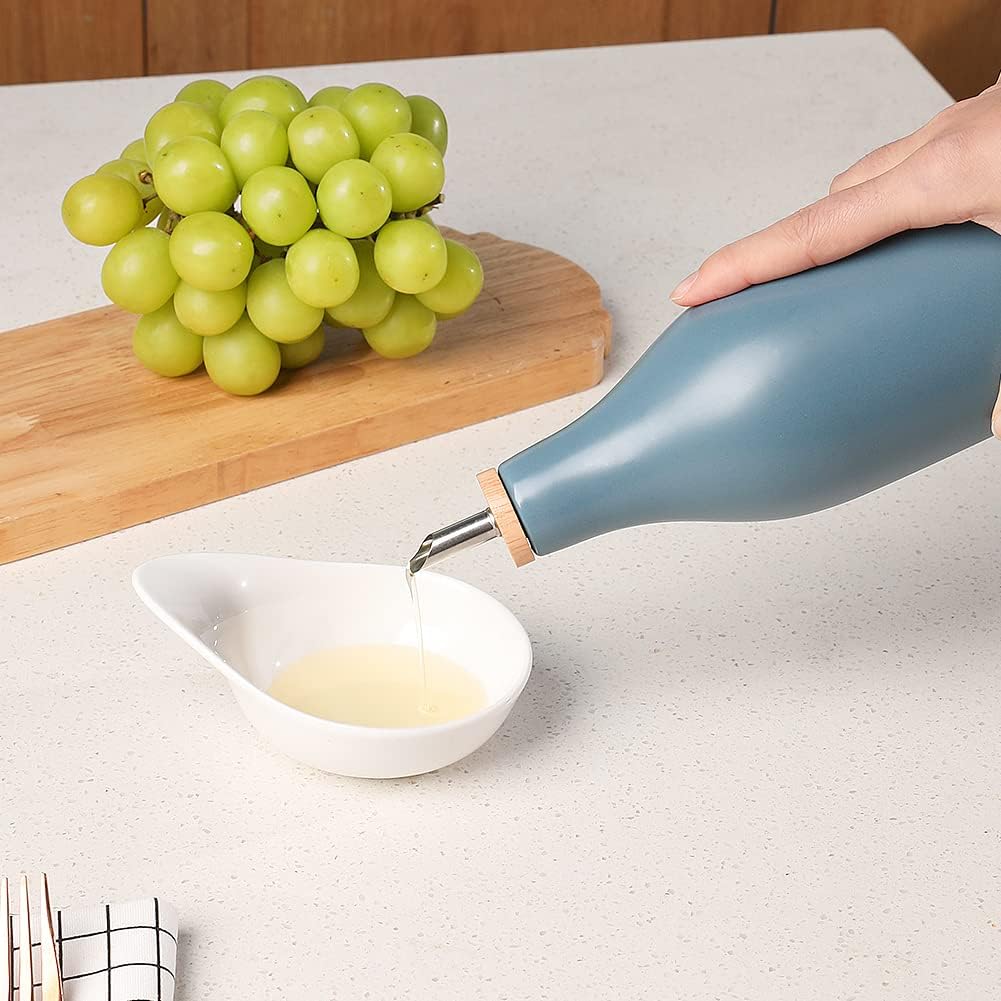 Sweejar 18 Oz Oil Dispenser for Kitchen with Gravity Spout, Ceramic Olive Oil Dispenser Bottle, Relief Opaque Vinegar Container for Evoo, Vinegar, Soy Sauce, Pack of 1(White, Gold Spout)