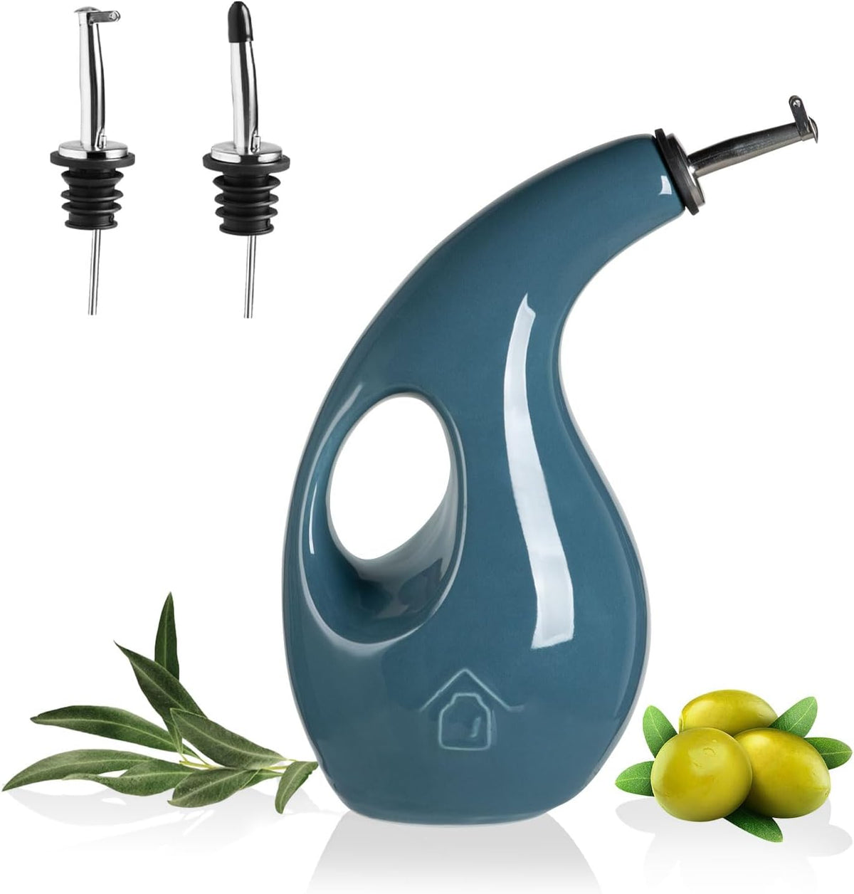 Sweejar 18 Oz Oil Dispenser for Kitchen with Gravity Spout, Ceramic Olive Oil Dispenser Bottle, Relief Opaque Vinegar Container for Evoo, Vinegar, Soy Sauce, Pack of 1(White, Gold Spout)