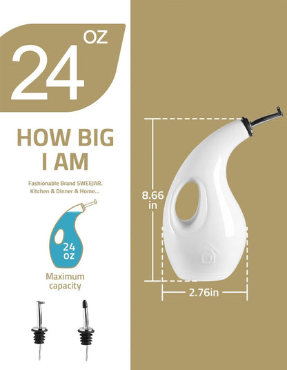 Sweejar 18 Oz Oil Dispenser for Kitchen with Gravity Spout, Ceramic Olive Oil Dispenser Bottle, Relief Opaque Vinegar Container for Evoo, Vinegar, Soy Sauce, Pack of 1(White, Gold Spout)