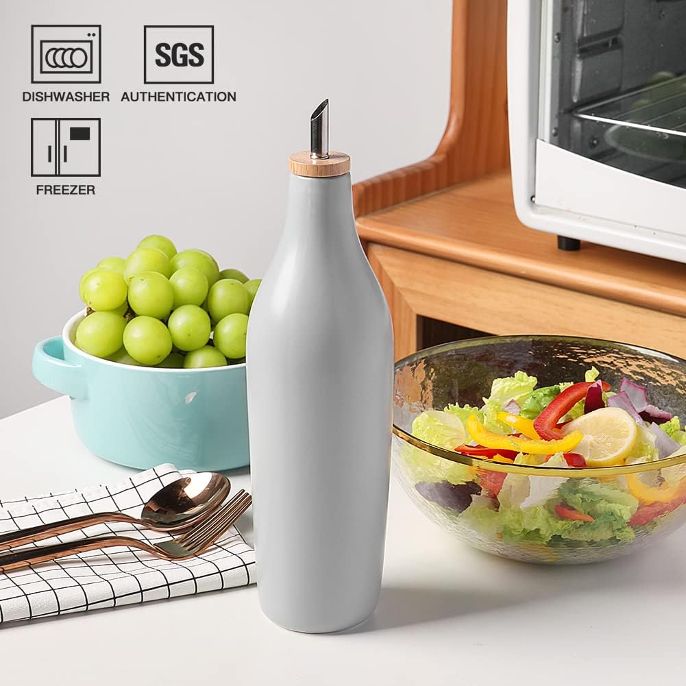 Sweejar 18 Oz Oil Dispenser for Kitchen with Gravity Spout, Ceramic Olive Oil Dispenser Bottle, Relief Opaque Vinegar Container for Evoo, Vinegar, Soy Sauce, Pack of 1(White, Gold Spout)
