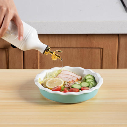 Sweejar 18 Oz Oil Dispenser for Kitchen with Gravity Spout, Ceramic Olive Oil Dispenser Bottle, Relief Opaque Vinegar Container for Evoo, Vinegar, Soy Sauce, Pack of 1(White, Gold Spout)