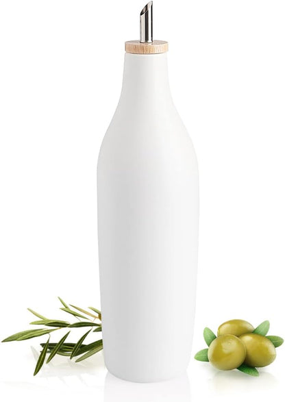 Sweejar 18 Oz Oil Dispenser for Kitchen with Gravity Spout, Ceramic Olive Oil Dispenser Bottle, Relief Opaque Vinegar Container for Evoo, Vinegar, Soy Sauce, Pack of 1(White, Gold Spout)