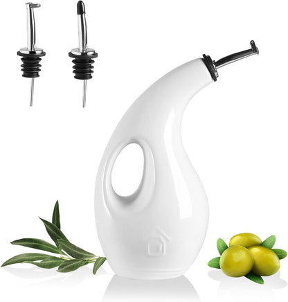 Sweejar 18 Oz Oil Dispenser for Kitchen with Gravity Spout, Ceramic Olive Oil Dispenser Bottle, Relief Opaque Vinegar Container for Evoo, Vinegar, Soy Sauce, Pack of 1(White, Gold Spout)