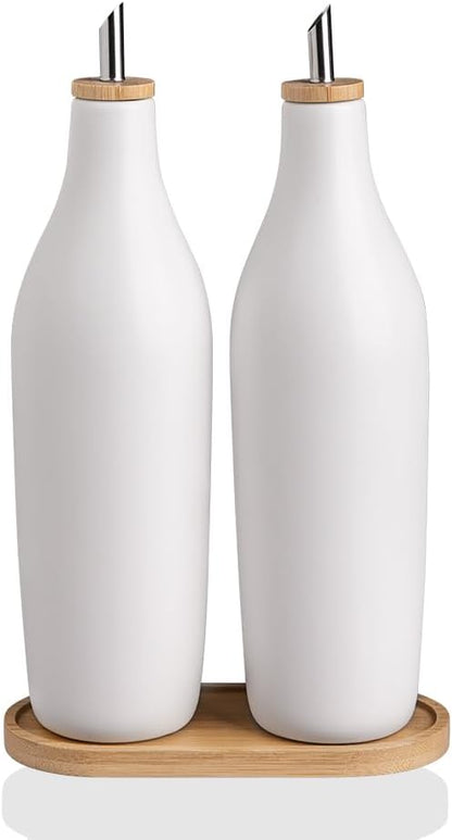 Sweejar 18 Oz Oil Dispenser for Kitchen with Gravity Spout, Ceramic Olive Oil Dispenser Bottle, Relief Opaque Vinegar Container for Evoo, Vinegar, Soy Sauce, Pack of 1(White, Gold Spout)