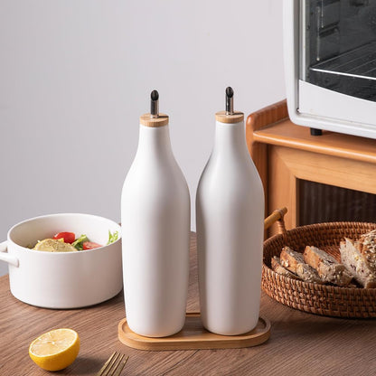 Sweejar 18 Oz Oil Dispenser for Kitchen with Gravity Spout, Ceramic Olive Oil Dispenser Bottle, Relief Opaque Vinegar Container for Evoo, Vinegar, Soy Sauce, Pack of 1(White, Gold Spout)
