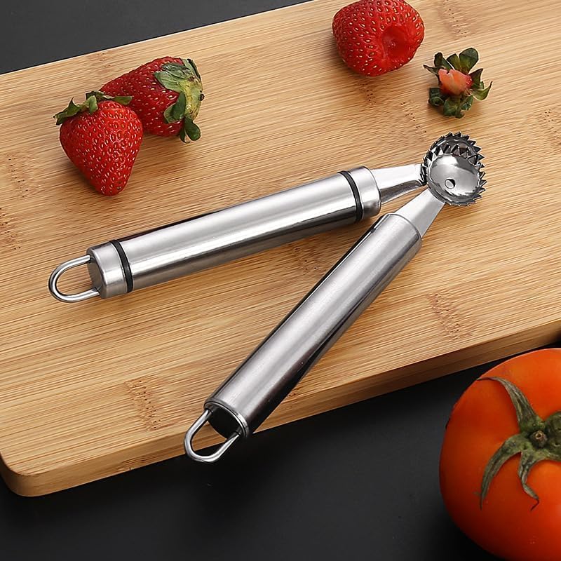 Stainless Steel Strawberry Huller and Tomato Stem Corer Tool Multi-Function Stainless Corer and Pitter Remover for Strawberry Gadgets Kitchen Blade Craft Fruit Tools, Tomato