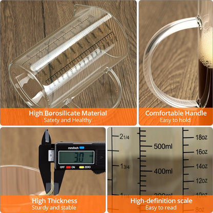 34OZ/1000ML Glass Measuring Cup (Ml/Oz/Cup), 4 Cups Multi-Purpose Kitchen Tool with V-Shaped Spout & Handle