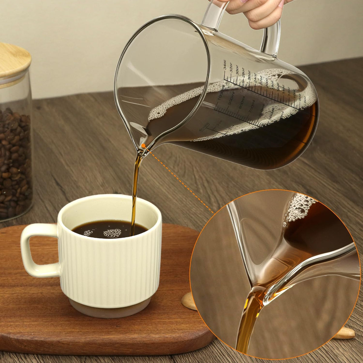34OZ/1000ML Glass Measuring Cup (Ml/Oz/Cup), 4 Cups Multi-Purpose Kitchen Tool with V-Shaped Spout & Handle
