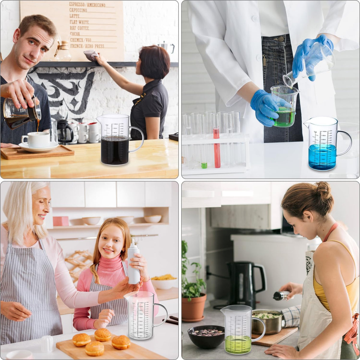 34OZ/1000ML Glass Measuring Cup (Ml/Oz/Cup), 4 Cups Multi-Purpose Kitchen Tool with V-Shaped Spout & Handle