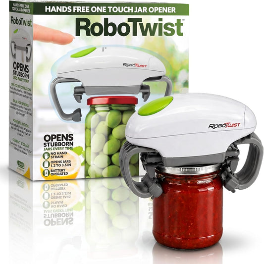 Robotwist Automatic Jar Opener Deluxe Model with Improved Torque | Electric, One Touch Hands Free for Seniors with Arthritis or Weak Hands, Fits All Jars 1.2–3.5 in