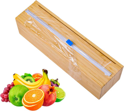 Plastic Wrap Dispenser with Slide Cutter, Fit 13'' Rolls, Bamboo Aluminum Foil Dispenser with Cutter for Wax Paper, Saran Wrap