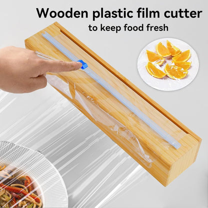 Plastic Wrap Dispenser with Slide Cutter, Fit 13'' Rolls, Bamboo Aluminum Foil Dispenser with Cutter for Wax Paper, Saran Wrap