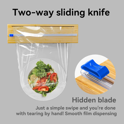 Plastic Wrap Dispenser with Slide Cutter, Fit 13'' Rolls, Bamboo Aluminum Foil Dispenser with Cutter for Wax Paper, Saran Wrap