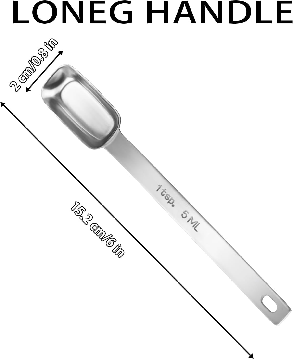 2 Pcs 1 Teaspoon Measuring Spoon, 1/3 Tbsp | 5 mL | 1/6 Oz, Stainless Steel Long Handle Scoop, Metal Measuring Spoon for Kitchen Cooking Baking Coffee Food Measuring