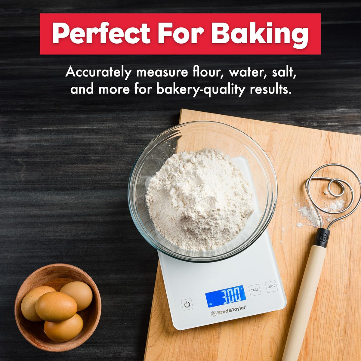 High Capacity Baking & Kitchen Scale (Weighs up to 33lbs/15kg of Ingredients), 1-Gram Precision, Five Unit Options, 5-Minute Display, Batteries Included