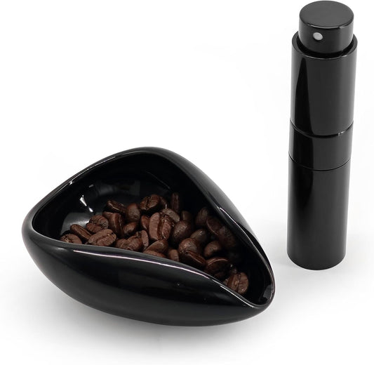 Coffee Bean Dosing Cup and Spray Bottle Set, Ceramic Coffee Dosing Cup with Coffee Bean Spritzer, Espresso Spray Bottle to Help Reduce Static, Black