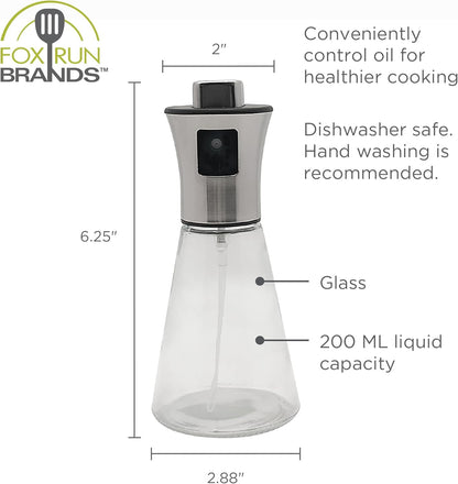 Fox Run Olive Oil Sprayer Bottle, 7" x 1.5" Stainless Steel Oil Mister