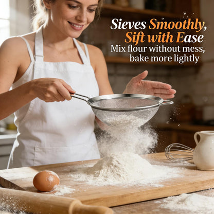 Fine Mesh Strainers - Premium Stainless Steel Colander Sieve Sifters, with Durable Mesh and Sturdy Handle, Excellent for Sifting Dry ingredients, Flour, Pastas, Rice, Tea (3.15"+5.5"+7.87")