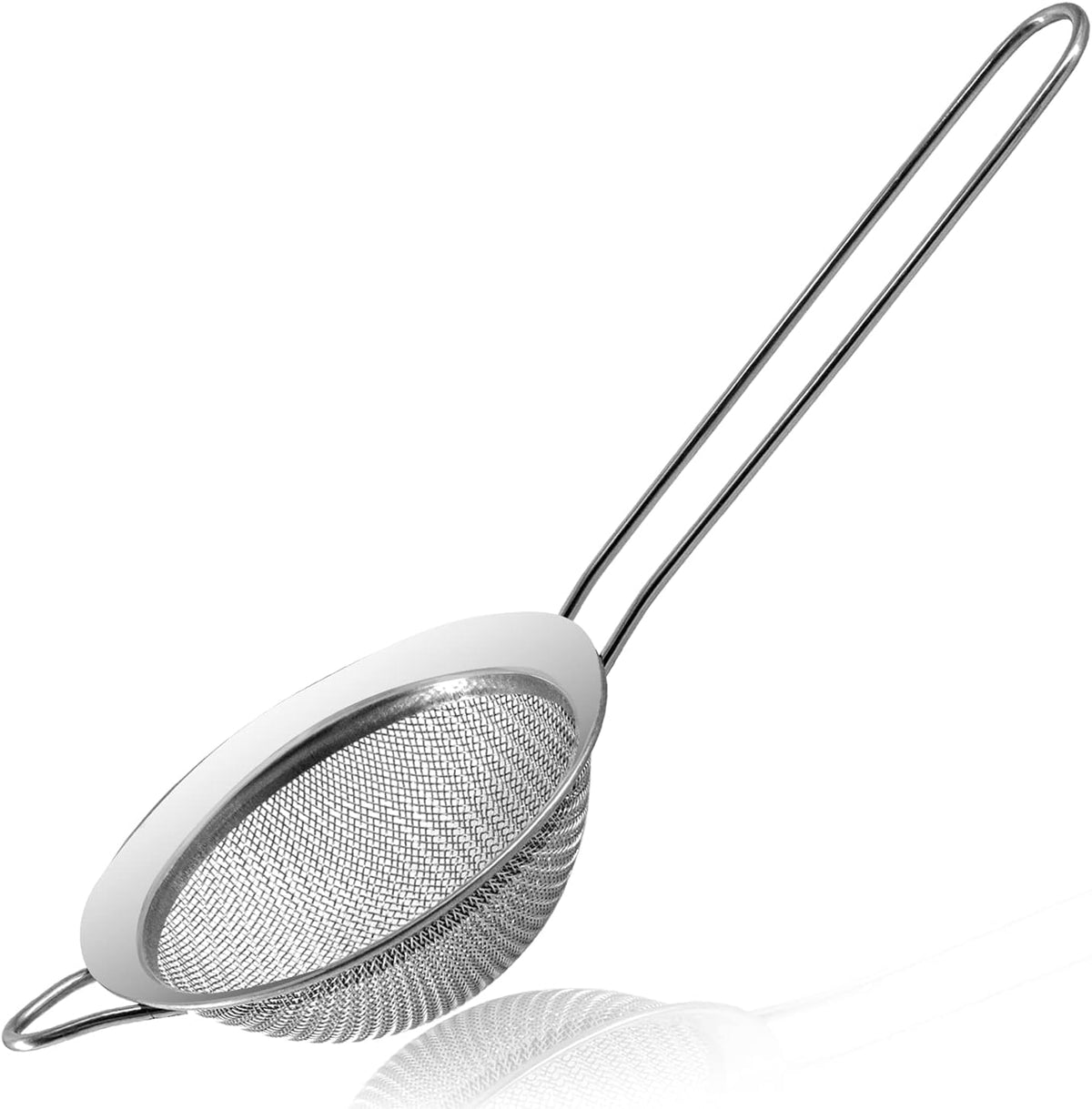 Fine Mesh Strainers - Premium Stainless Steel Colander Sieve Sifters, with Durable Mesh and Sturdy Handle, Excellent for Sifting Dry ingredients, Flour, Pastas, Rice, Tea (3.15"+5.5"+7.87")