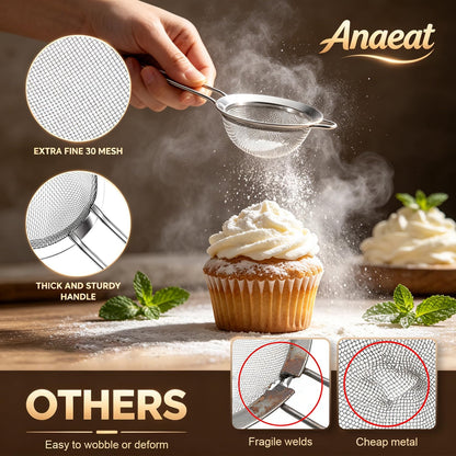Fine Mesh Strainers - Premium Stainless Steel Colander Sieve Sifters, with Durable Mesh and Sturdy Handle, Excellent for Sifting Dry ingredients, Flour, Pastas, Rice, Tea (3.15"+5.5"+7.87")