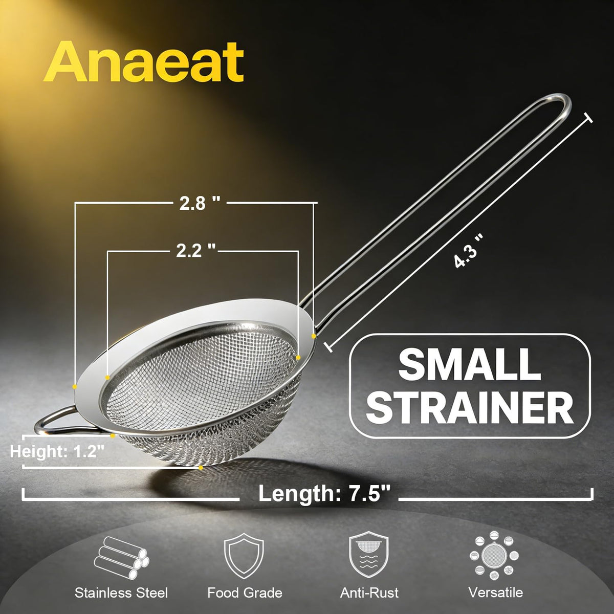 Fine Mesh Strainers - Premium Stainless Steel Colander Sieve Sifters, with Durable Mesh and Sturdy Handle, Excellent for Sifting Dry ingredients, Flour, Pastas, Rice, Tea (3.15"+5.5"+7.87")