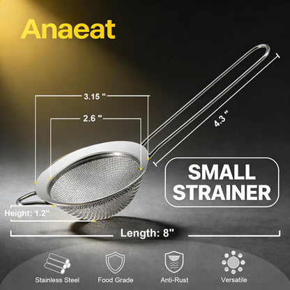 Fine Mesh Strainers - Premium Stainless Steel Colander Sieve Sifters, with Durable Mesh and Sturdy Handle, Excellent for Sifting Dry ingredients, Flour, Pastas, Rice, Tea (3.15"+5.5"+7.87")
