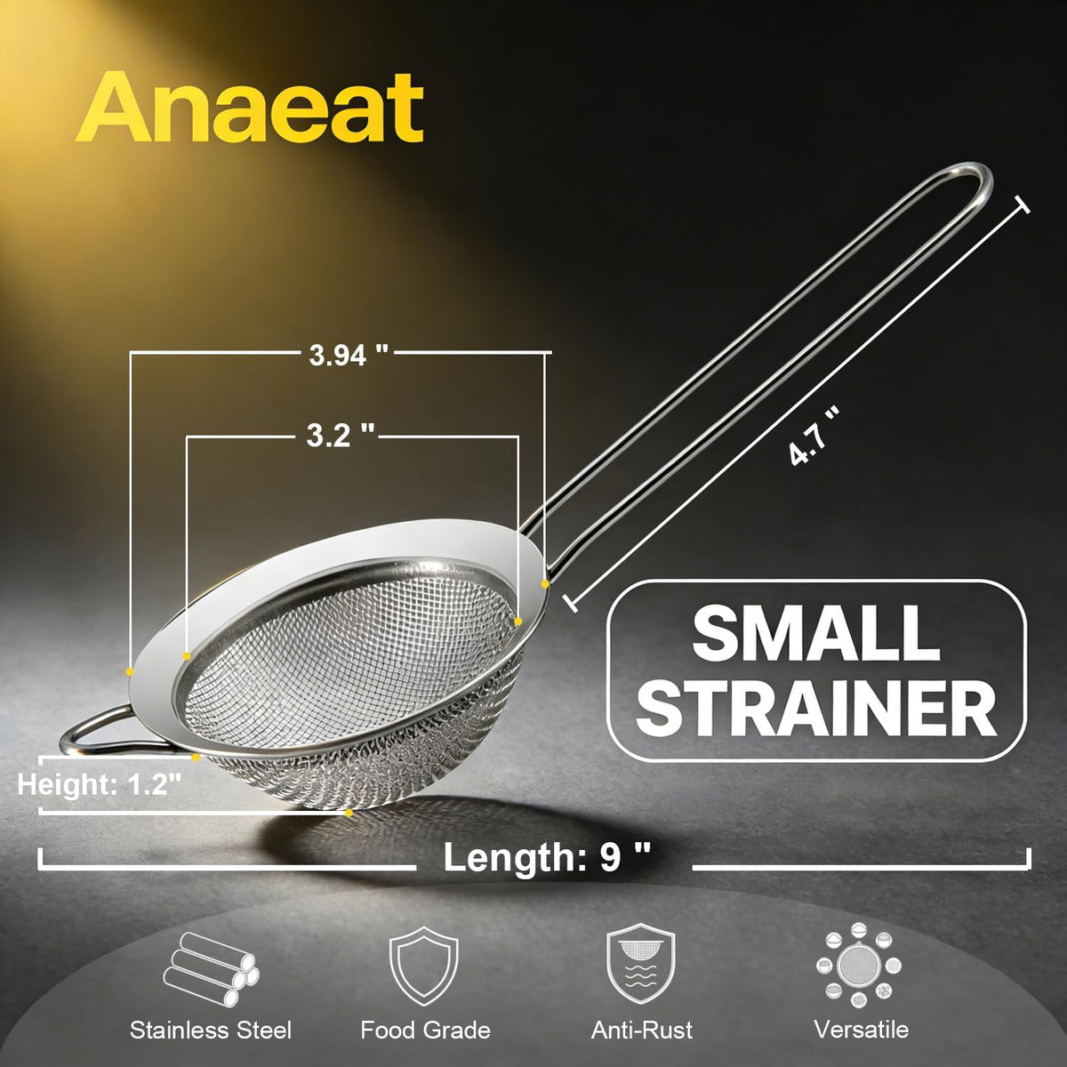 Fine Mesh Strainers - Premium Stainless Steel Colander Sieve Sifters, with Durable Mesh and Sturdy Handle, Excellent for Sifting Dry ingredients, Flour, Pastas, Rice, Tea (3.15"+5.5"+7.87")