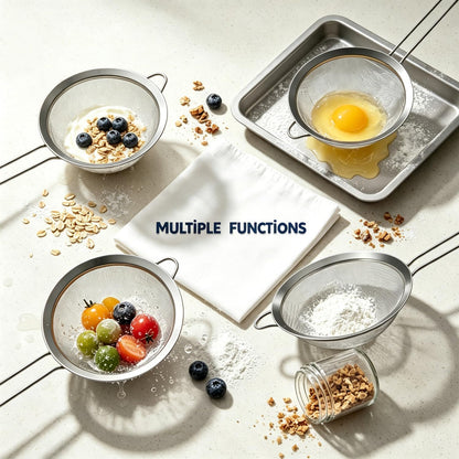 Fine Mesh Strainers - Premium Stainless Steel Colander Sieve Sifters, with Durable Mesh and Sturdy Handle, Excellent for Sifting Dry ingredients, Flour, Pastas, Rice, Tea (3.15"+5.5"+7.87")