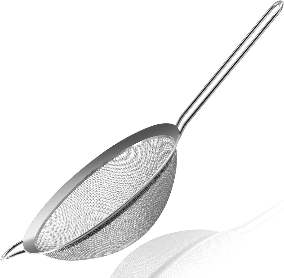 Fine Mesh Strainers - Premium Stainless Steel Colander Sieve Sifters, with Durable Mesh and Sturdy Handle, Excellent for Sifting Dry ingredients, Flour, Pastas, Rice, Tea (3.15"+5.5"+7.87")