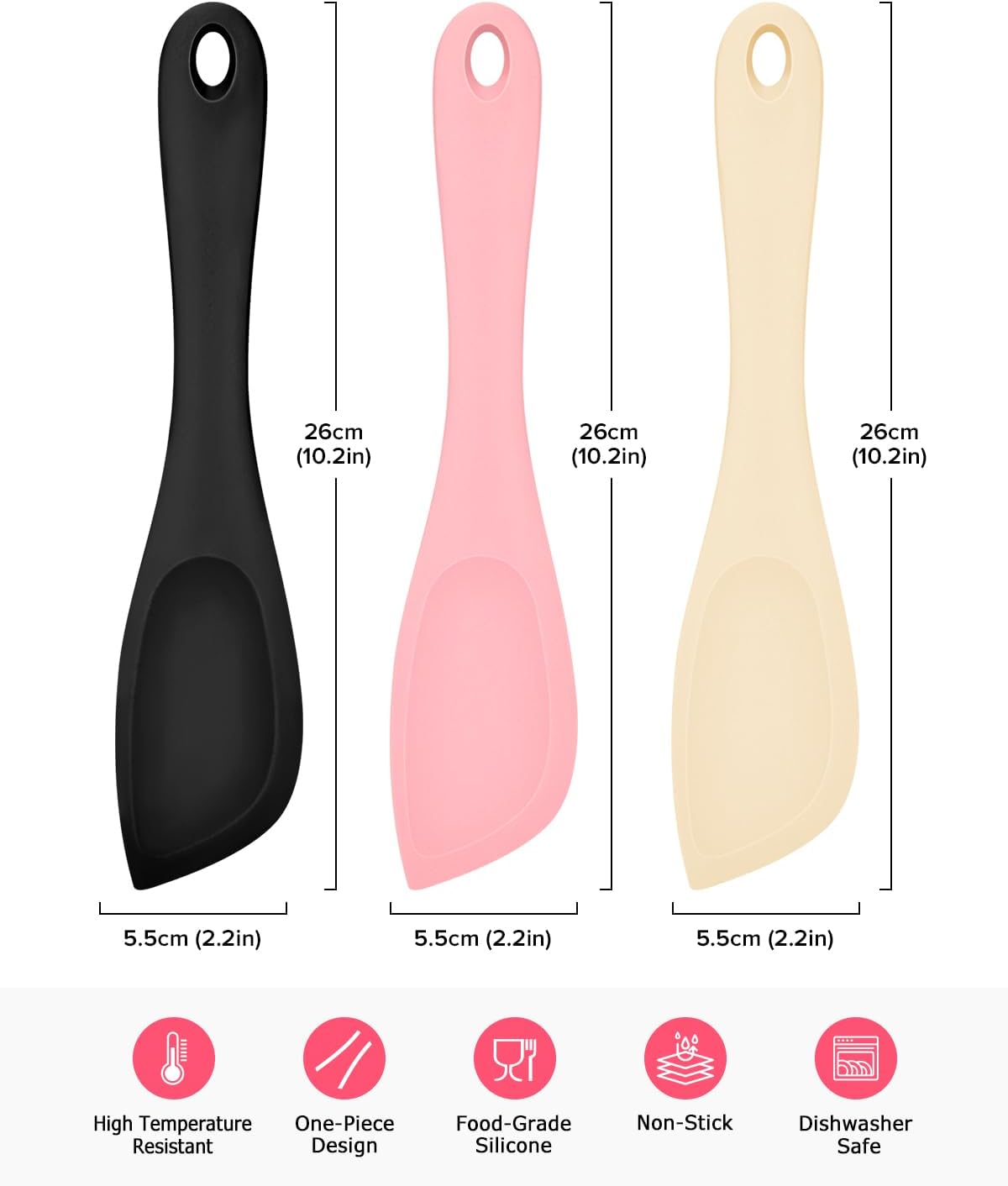 Silicone Scraper Spatula Set, BPA Free Food Grade Rubber Spatulas, Flexible Baking Mixing Tool, Heat Resistant Bowl Scrapers for Nonstick Cookware, 3 Pack (10.2 inch)