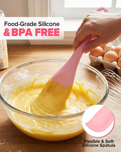 Silicone Scraper Spatula Set, BPA Free Food Grade Rubber Spatulas, Flexible Baking Mixing Tool, Heat Resistant Bowl Scrapers for Nonstick Cookware, 3 Pack (10.2 inch)