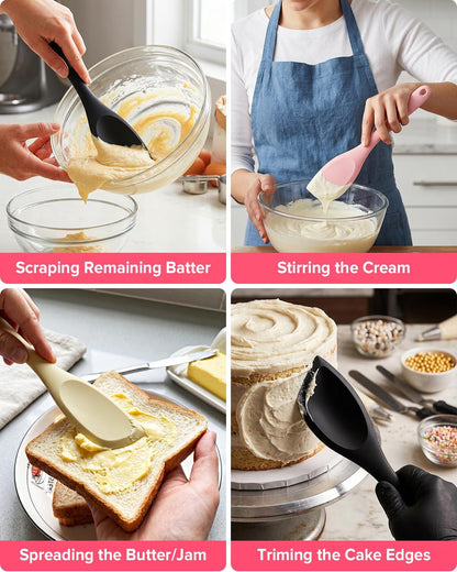 Silicone Scraper Spatula Set, BPA Free Food Grade Rubber Spatulas, Flexible Baking Mixing Tool, Heat Resistant Bowl Scrapers for Nonstick Cookware, 3 Pack (10.2 inch)