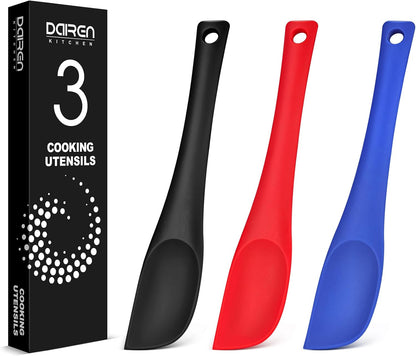 Silicone Scraper Spatula Set, BPA Free Food Grade Rubber Spatulas, Flexible Baking Mixing Tool, Heat Resistant Bowl Scrapers for Nonstick Cookware, 3 Pack (10.2 inch)