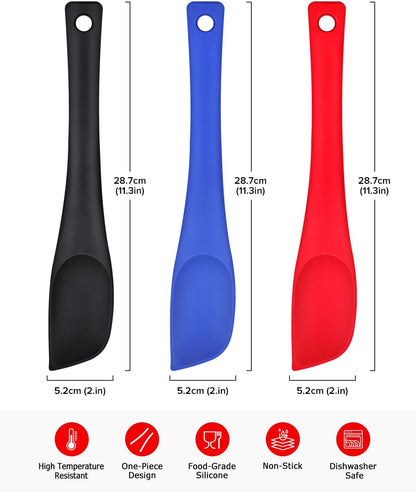 Silicone Scraper Spatula Set, BPA Free Food Grade Rubber Spatulas, Flexible Baking Mixing Tool, Heat Resistant Bowl Scrapers for Nonstick Cookware, 3 Pack (10.2 inch)