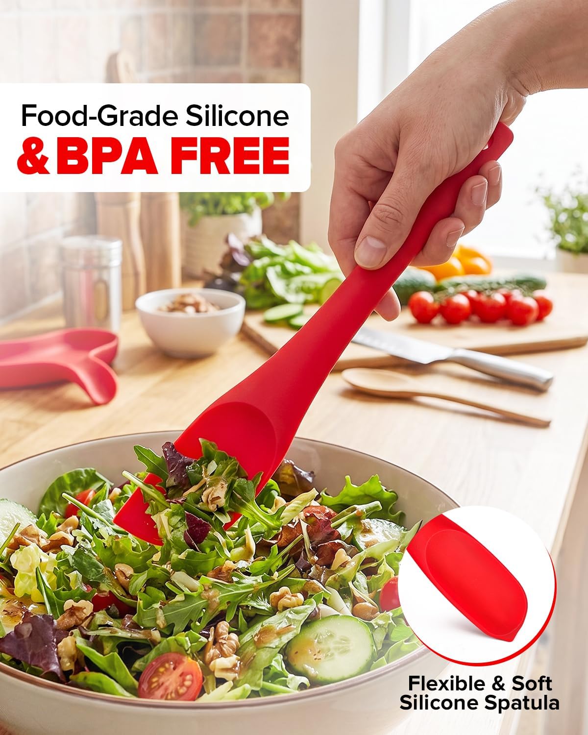 Silicone Scraper Spatula Set, BPA Free Food Grade Rubber Spatulas, Flexible Baking Mixing Tool, Heat Resistant Bowl Scrapers for Nonstick Cookware, 3 Pack (10.2 inch)