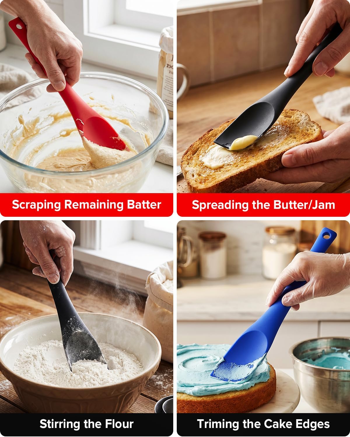 Silicone Scraper Spatula Set, BPA Free Food Grade Rubber Spatulas, Flexible Baking Mixing Tool, Heat Resistant Bowl Scrapers for Nonstick Cookware, 3 Pack (10.2 inch)