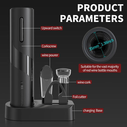 Liuzouwin5-in-1 ElectricWine Bottle Opener Set Battery Operated Reusable Corkscrew with Storage Base, Foil Cutter, Wine Pour& Wine Stopper (Silver)