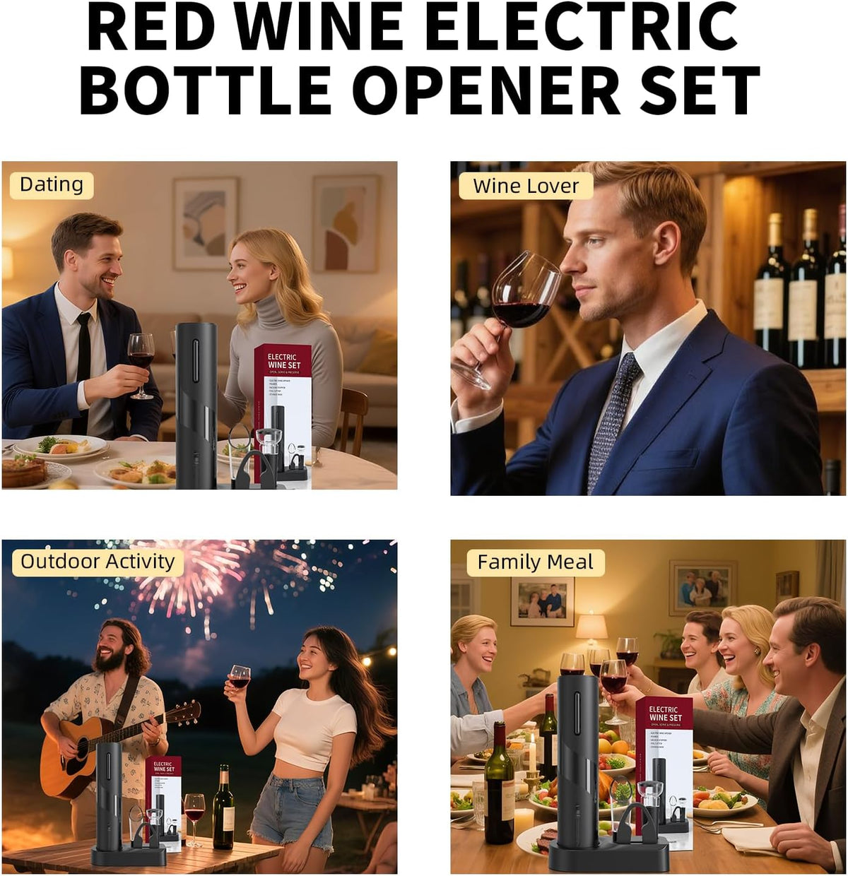 Liuzouwin5-in-1 ElectricWine Bottle Opener Set Battery Operated Reusable Corkscrew with Storage Base, Foil Cutter, Wine Pour& Wine Stopper (Silver)