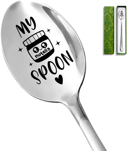 Funny Nutella Ice Cream Spoon, Engraved Stainless Steel Coffee Spoon, Gift for Women Men Birthdays, Christmas, Valentine's Day, Father's Day