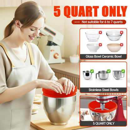 Silicone Bowl Liner for KitchenAid Tilt-Head 5QT Mixers,Odourless,Thicker, Cold/Heat-Resistant & Non-Stick, Easy Clean, Fits 5 Quart Mixing Bowl, Set of 3 with Lids
